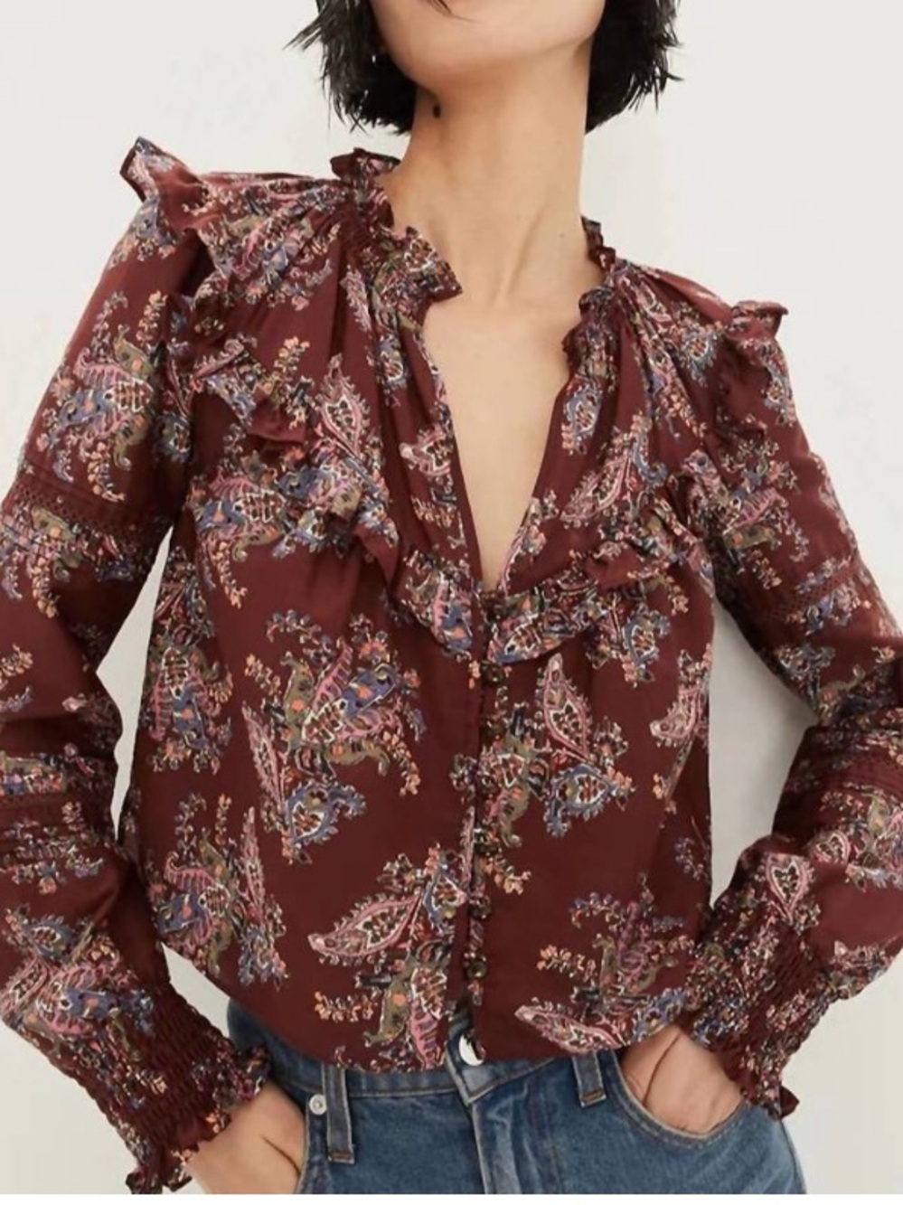 Veronica Beard Hopkins Paisley Ruffle Front Blouse